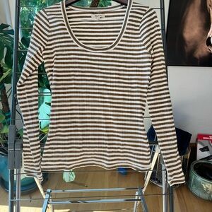 Madewell Brown and White Striped Long Sleeve Top